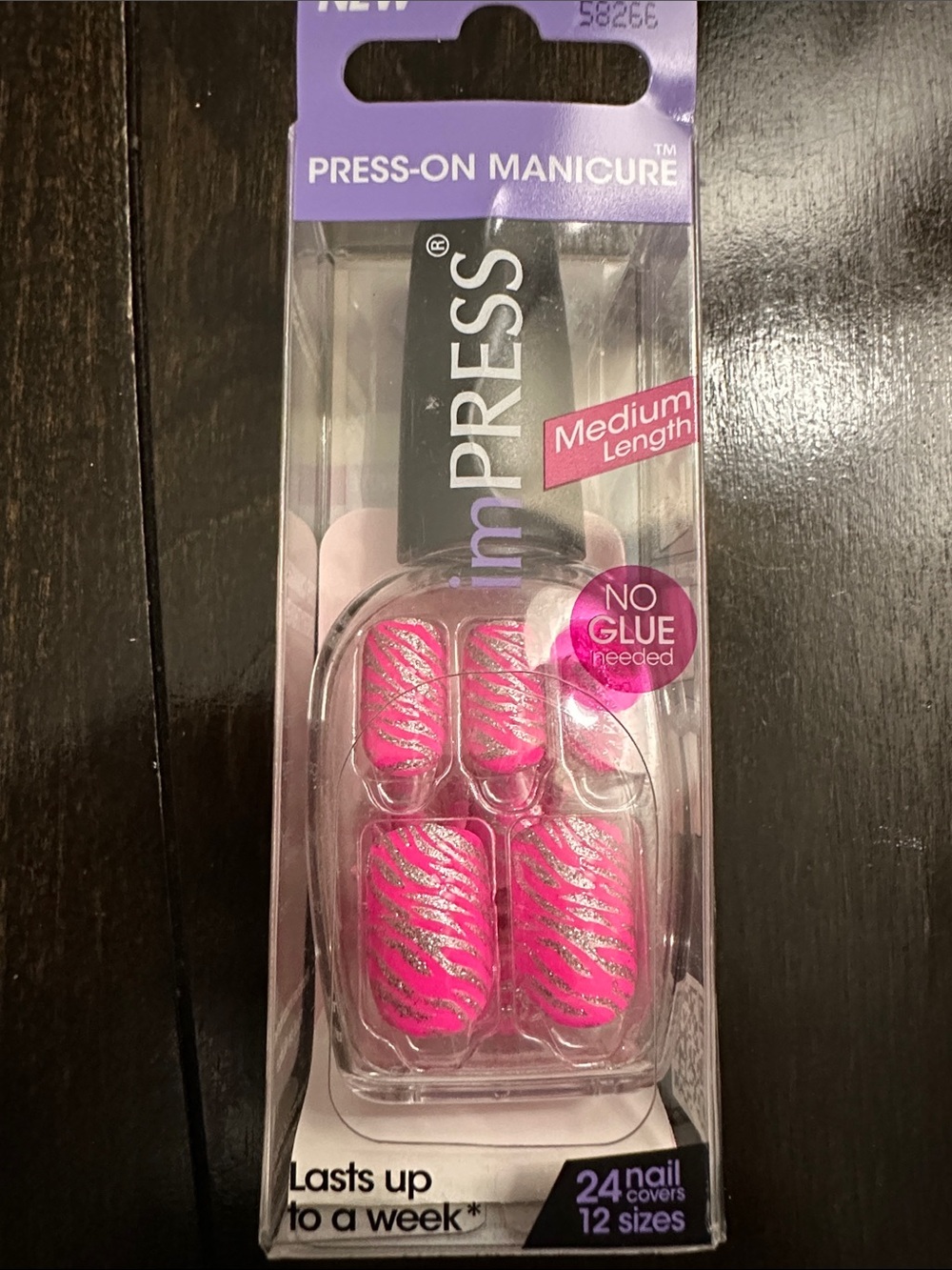 imPRESS Pink Zebra Press-On Manicure - Medium Length with Silver Accents